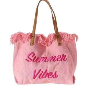 Pink Canvas Fringe Summer Vibes Print Shoulder Bag